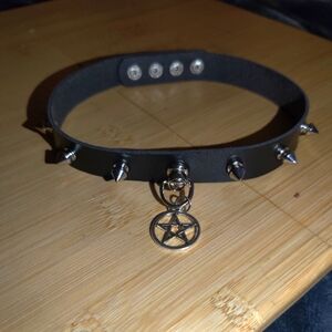 Black Spiked Choker With Pentagram Charm